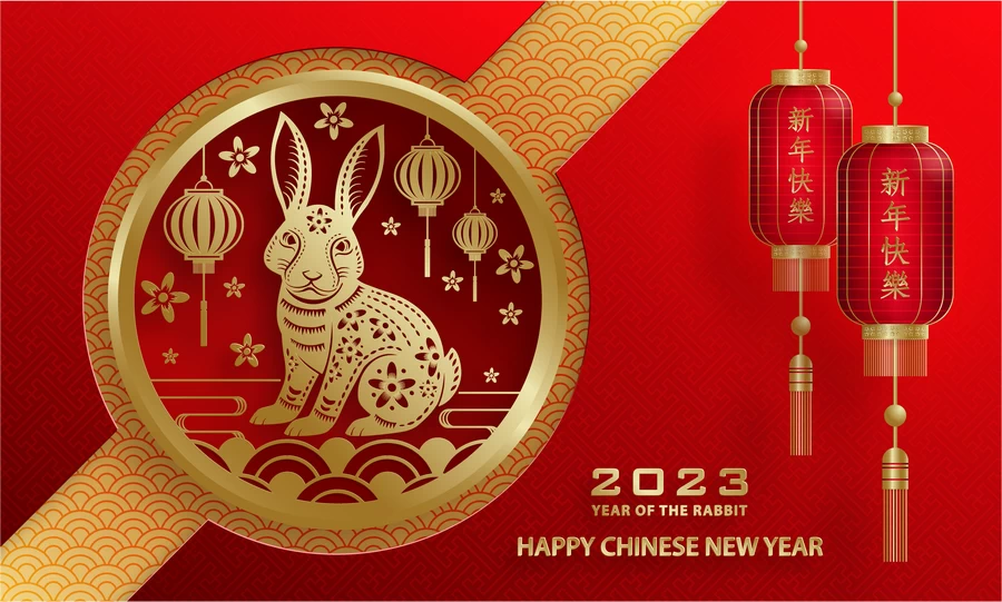 2023兔年中国风新年春节剪纸风节日宣传插画海报背景展板AI素材【139】